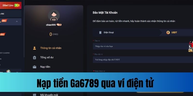 Nạp tiền Ga6789 qua ví điện tử